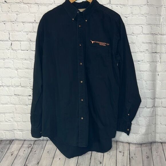Boa By Blue Dolphin Designs Mens L Black Button Down Shirt University Of Texas - Picture 1 of 8
